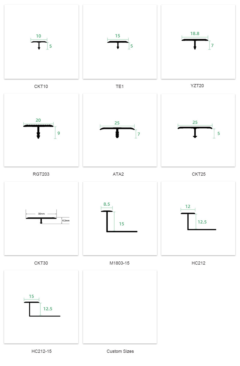 حواف أرضية من الألومنيوم على شكل حرف T
